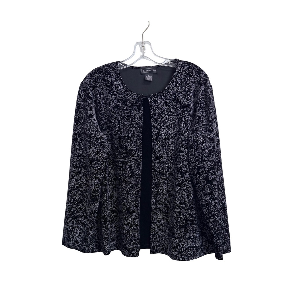 Elementz Womens XL Twofer Set Velvet Paisley Glitter Cardigan and Shell Blackl